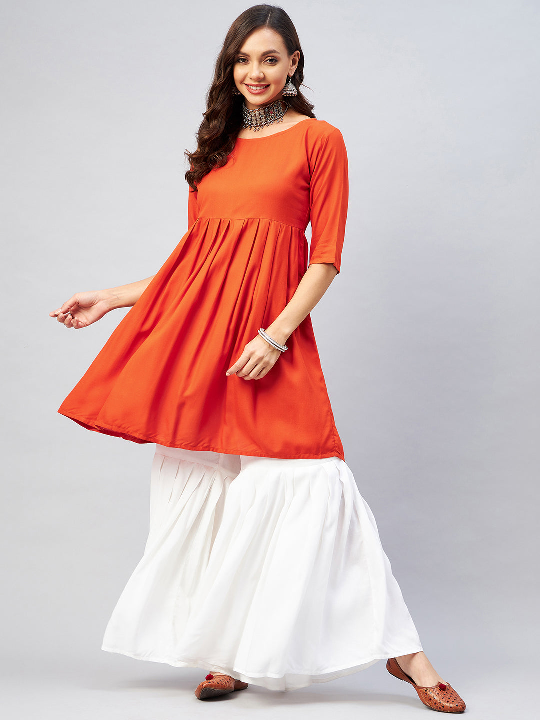 InWeave Women's Orange Short Anarkali Kurta - Distacart