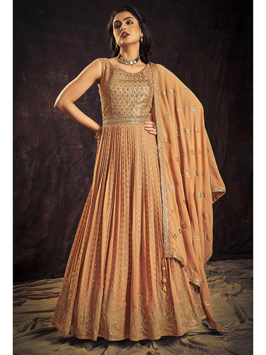 Myra Apricoat Real Georgette Designer Gown Style Suit - Distacart