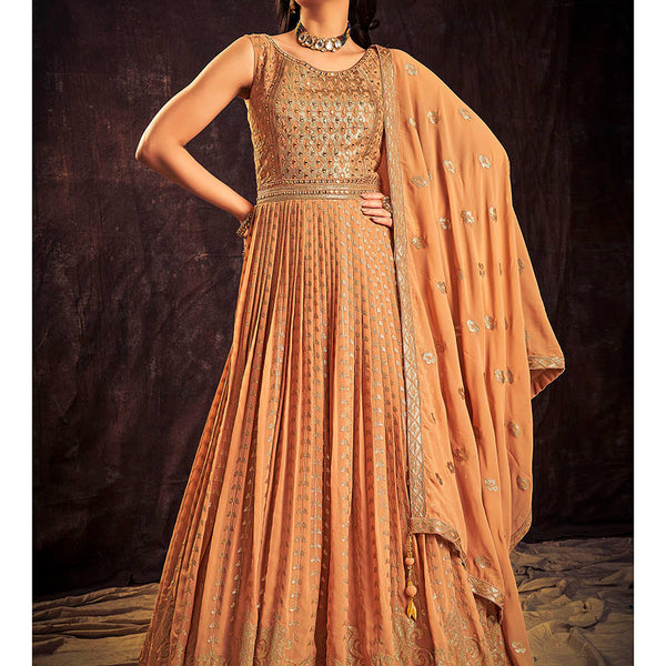 Myra Apricoat Real Georgette Designer Gown Style Suit - Distacart