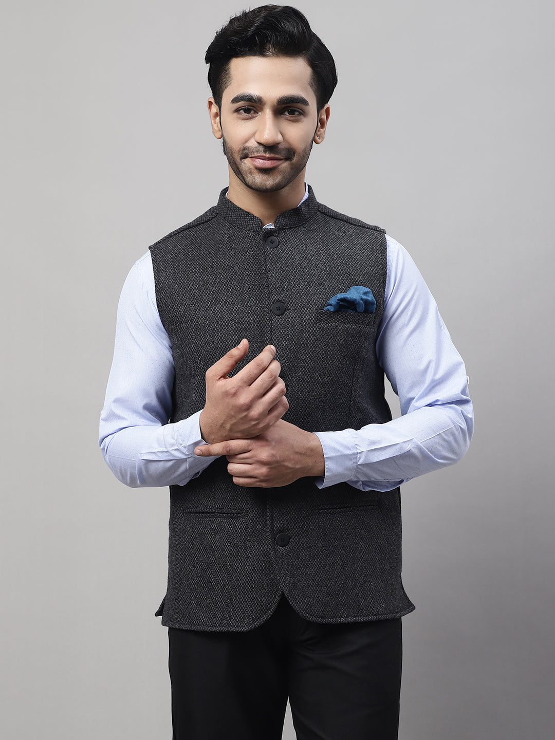 Even Apparels Men's Grey Pure Wool Nehru Jacket - Distacart