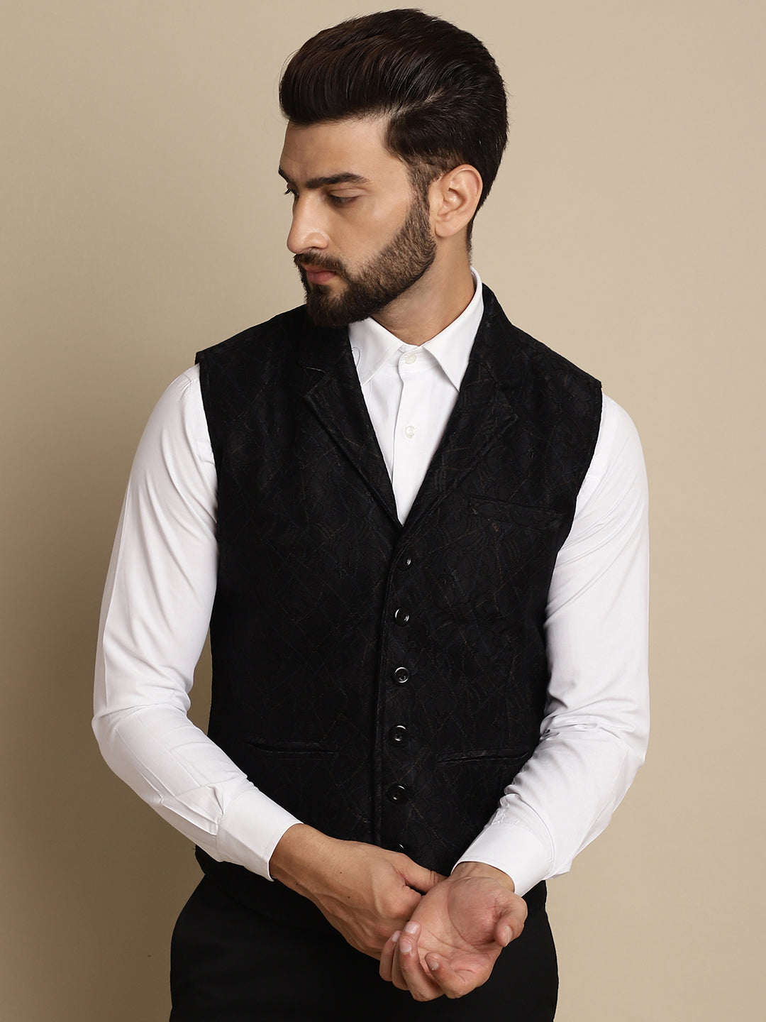 Even Apparels Men's Black Waistcoat with Notched Lapel - Distacart