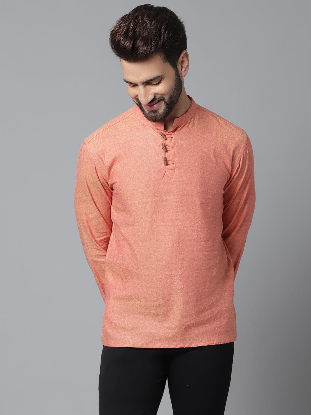 Even Apparels Orange Pure Cotton Kurta With Band Collar - Distacart