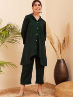 Thumbnail for InWeave Women's Forest Green Collared Front Button Blazer Kurta Pant Set - Distacart