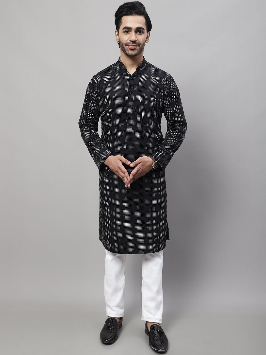 Even Apparels Black Pure Cotton Kurta With Band Collar - Distacart