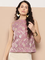 Thumbnail for InWeave Women's Mauve Brocade Halter Top - Distacart