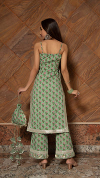 Thumbnail for Pomcha Jaipur Mishika Green Hand Block Suit Set - Distacart
