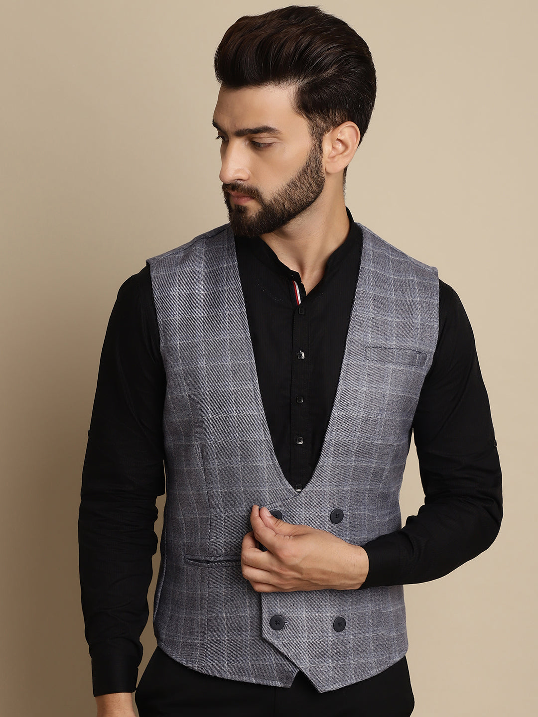 Even Apparels Men's Grey Double Breast Waistcoat - Distacart