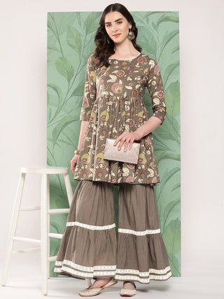 InWeave Women's Olive Shade Tropical Sharara Set - Distacart
