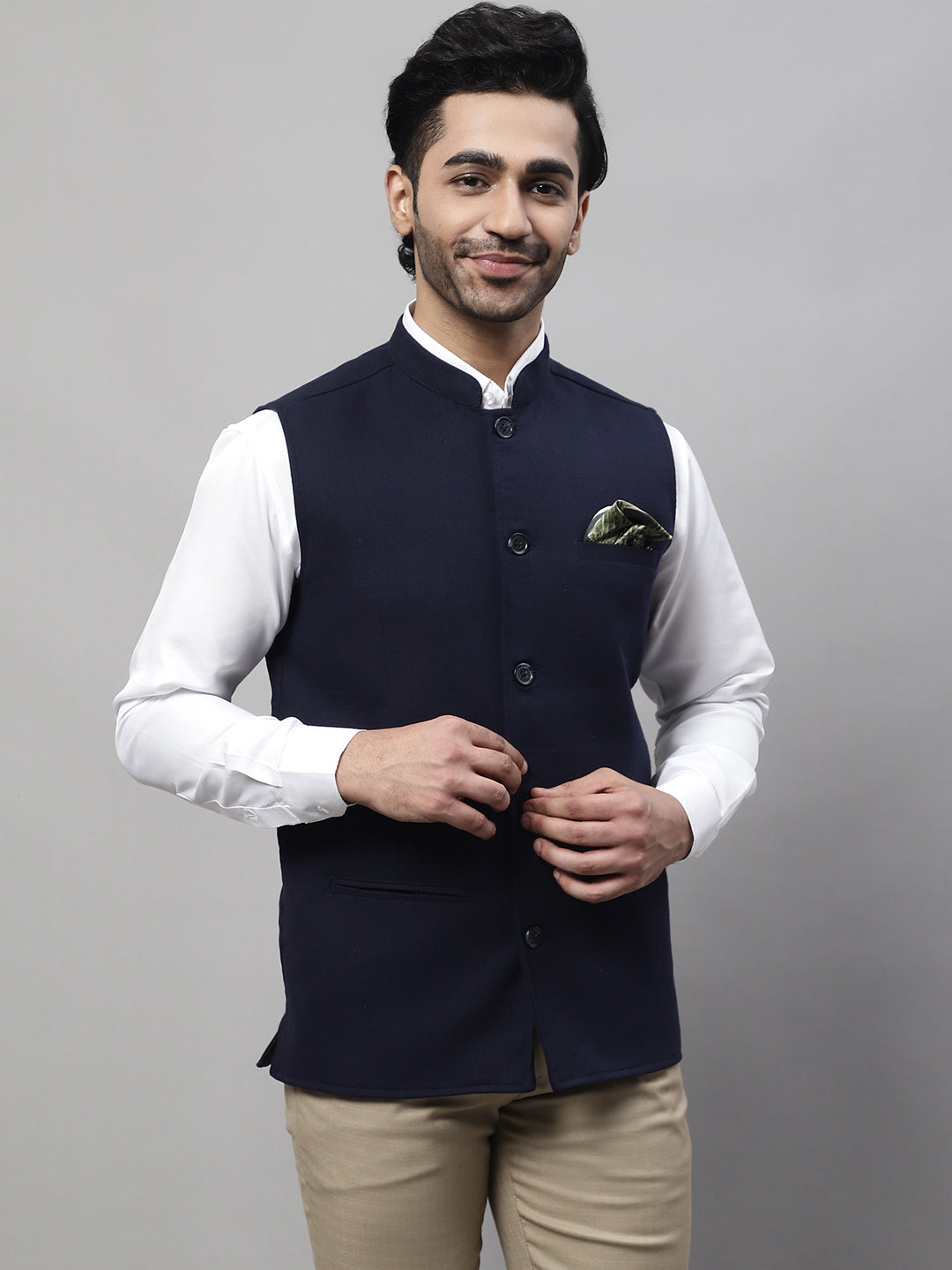 Even Apparels Men's Blue Pure Wool Nehru Jacket - Distacart