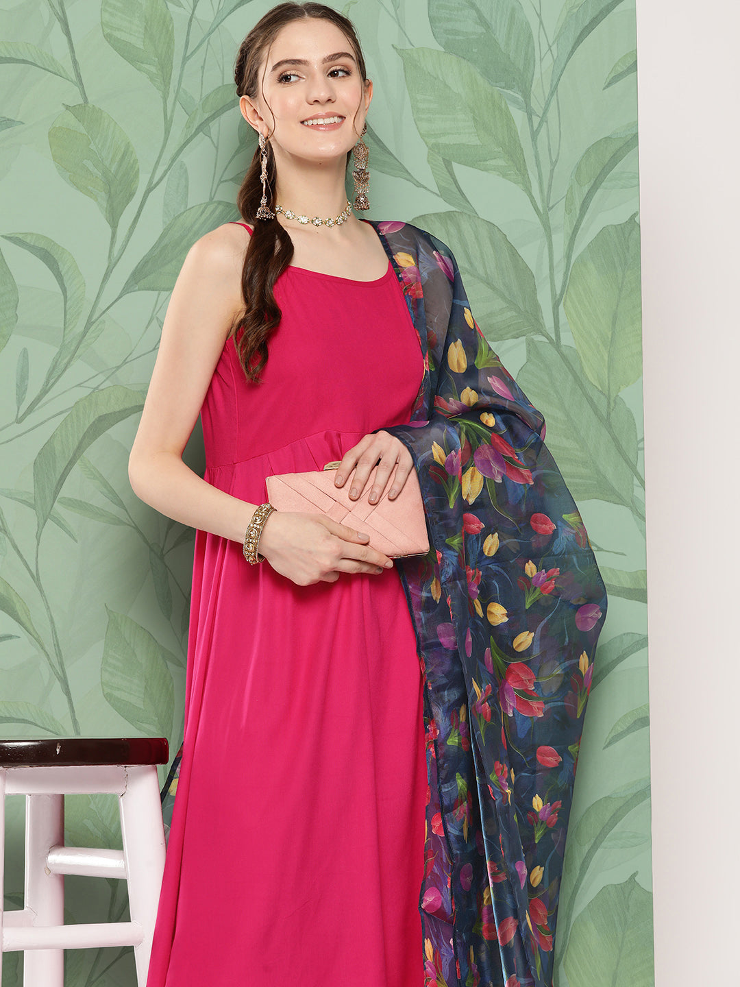 InWeave Women's Fuchsia Strappy Set W Navy Pink Or Dupatta - Distacart