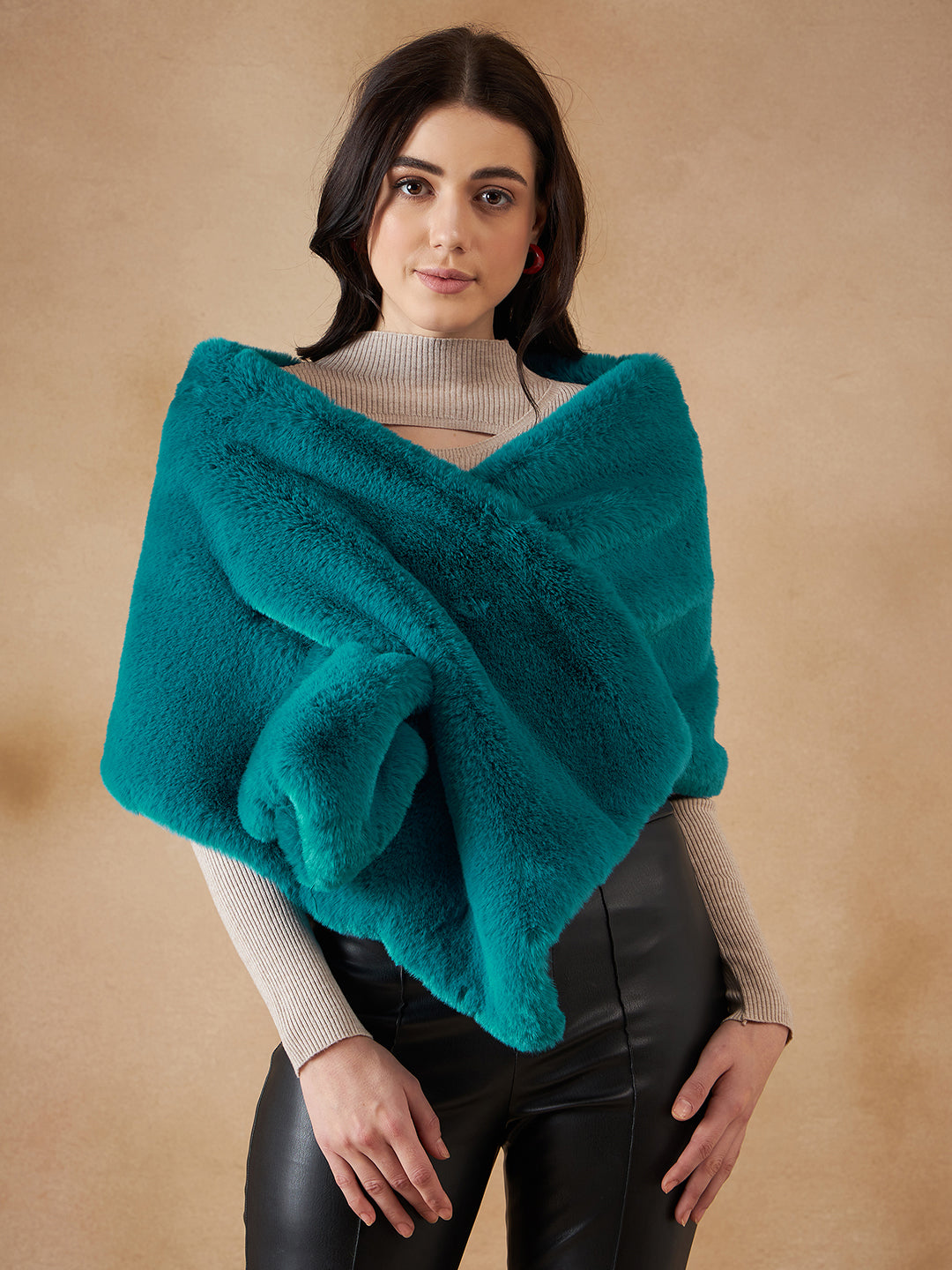 InWeave Women's Cyan Blue Long Faux Fur Cape - Distacart