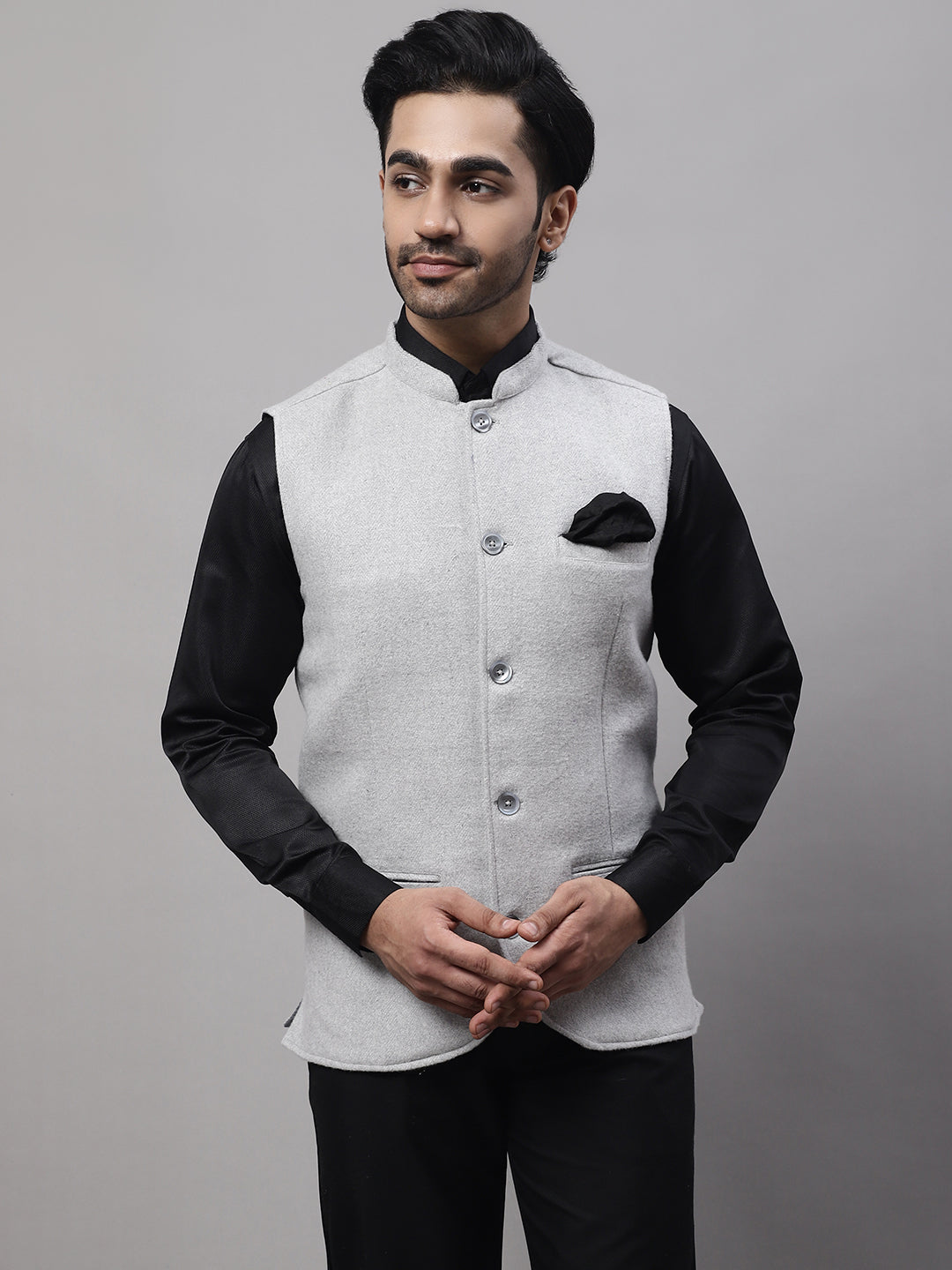 Even Apparels Men's Grey Pure Wool Nehru Jacket - Distacart