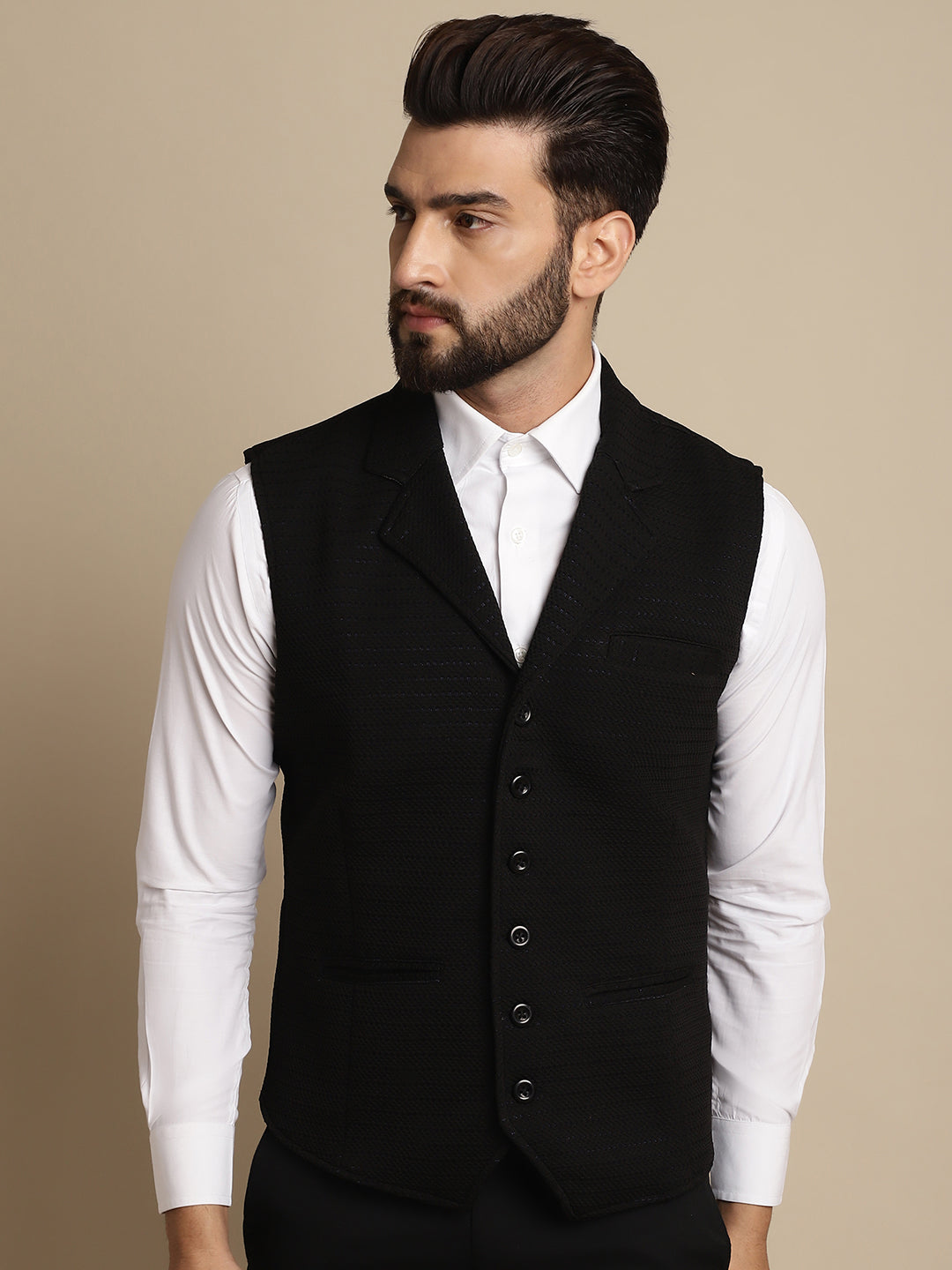Even Apparels Men's Black Waistcoat with Notched Lapel - Distacart
