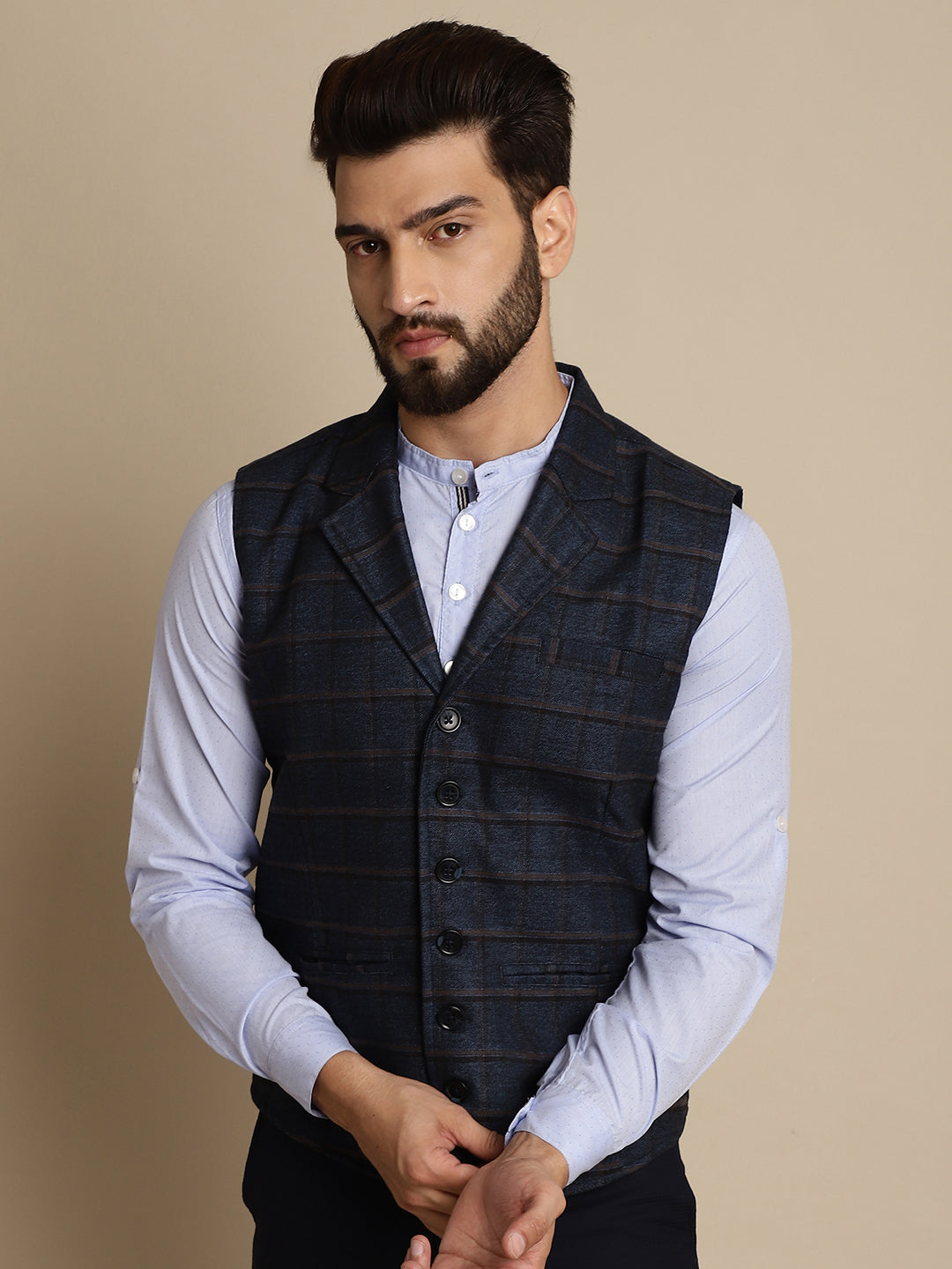Even Apparels Men's Blue Waistcoat with Notched Lapel - Distacart