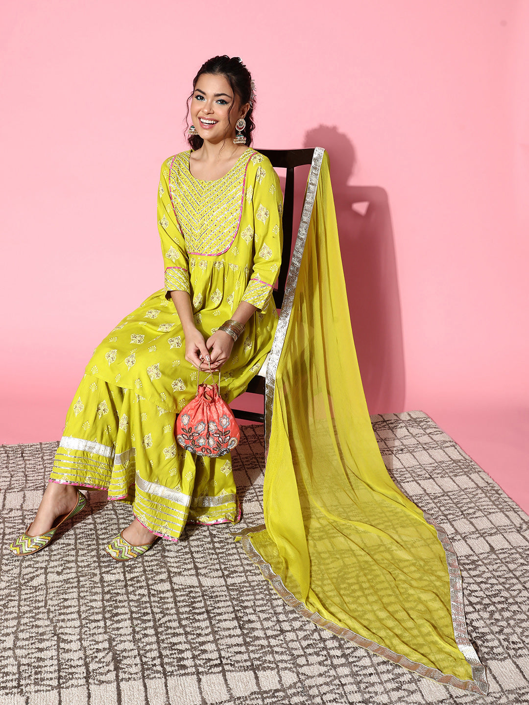 InWeave Women's Light Green Gota Work Kurta Sharara Set - Distacart