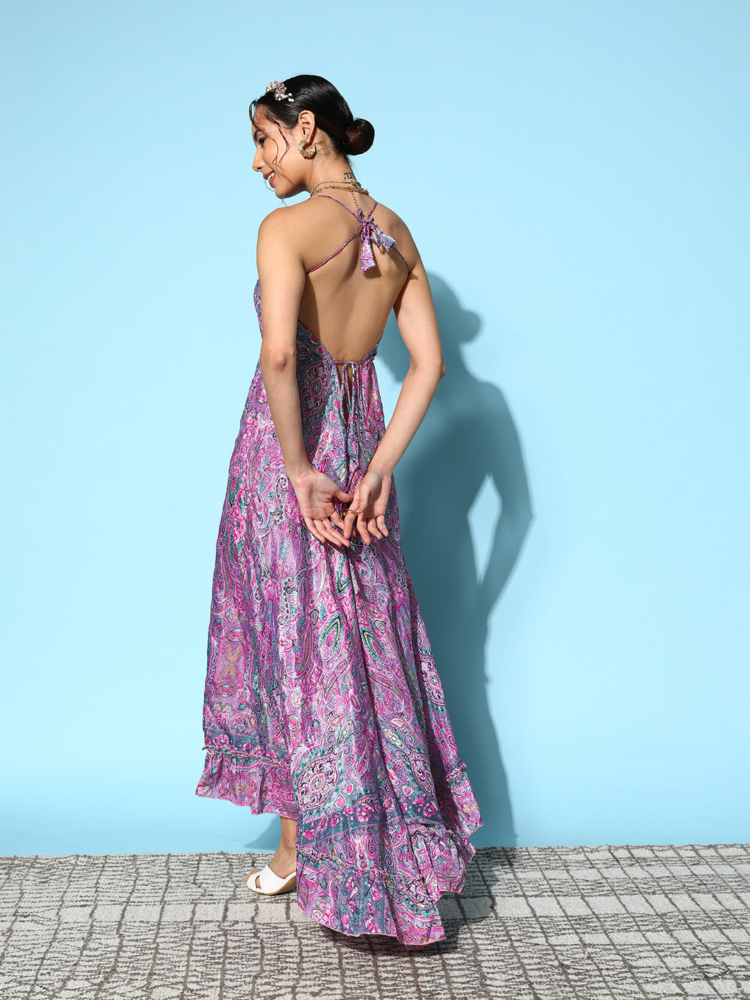 InWeave Women's Pink Paisley Print Back Detail Long Dress - Distacart