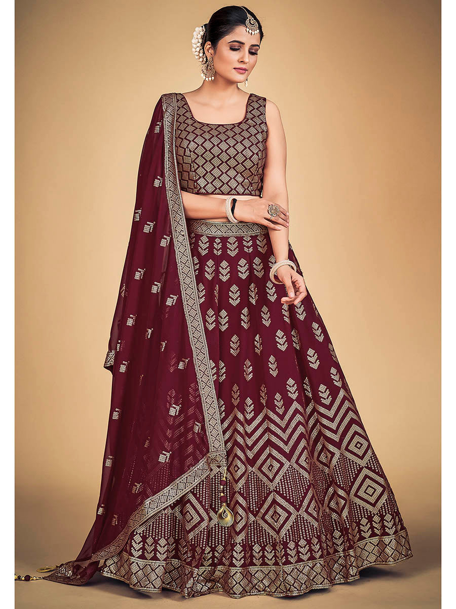 Myra Maroon Georgette Real Georgette Lehenga Choli - Distacart