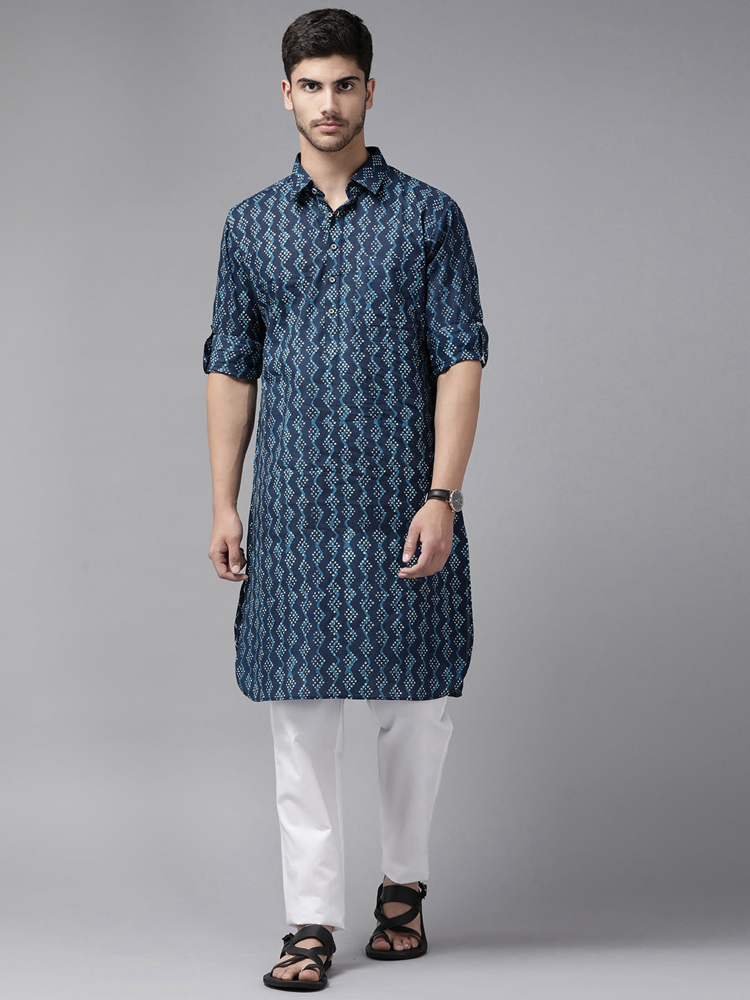 Buy NOZ2TOZ Men Indigo Regular Pure Cotton Pathani Kurta with