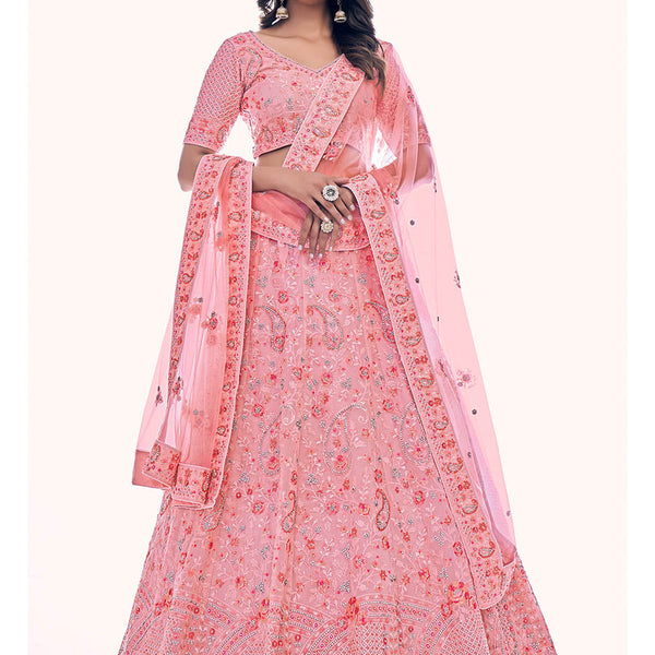 Myra Pink Soft Net Embroidered Designer Lehenga Choli - Distacart