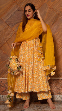Thumbnail for Pomcha Jaipur Suraiya Leaf Cotton Angrakha Set - Distacart