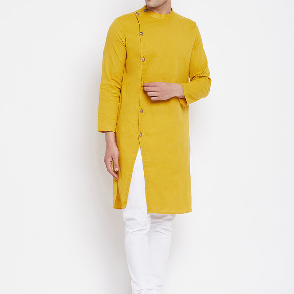 Even Apparels Yellow Pure Cotton Kurta With Band Collar - Distacart