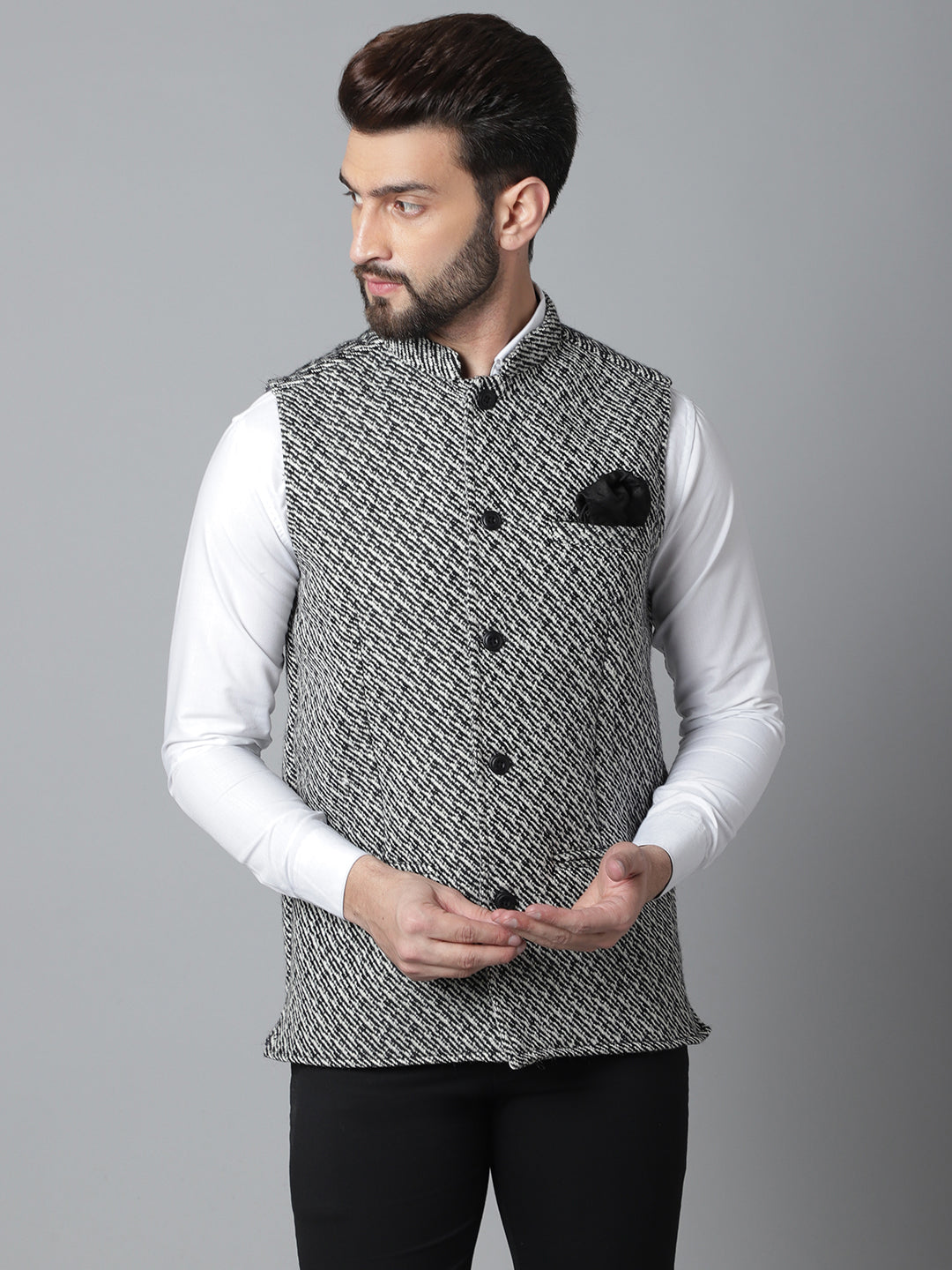 Even Apparels Men's Grey Pure Wool Nehru Jacket - Distacart