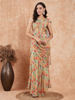 Thumbnail for InWeave Women's Pear Green Red Floral Skirt Saree - Distacart