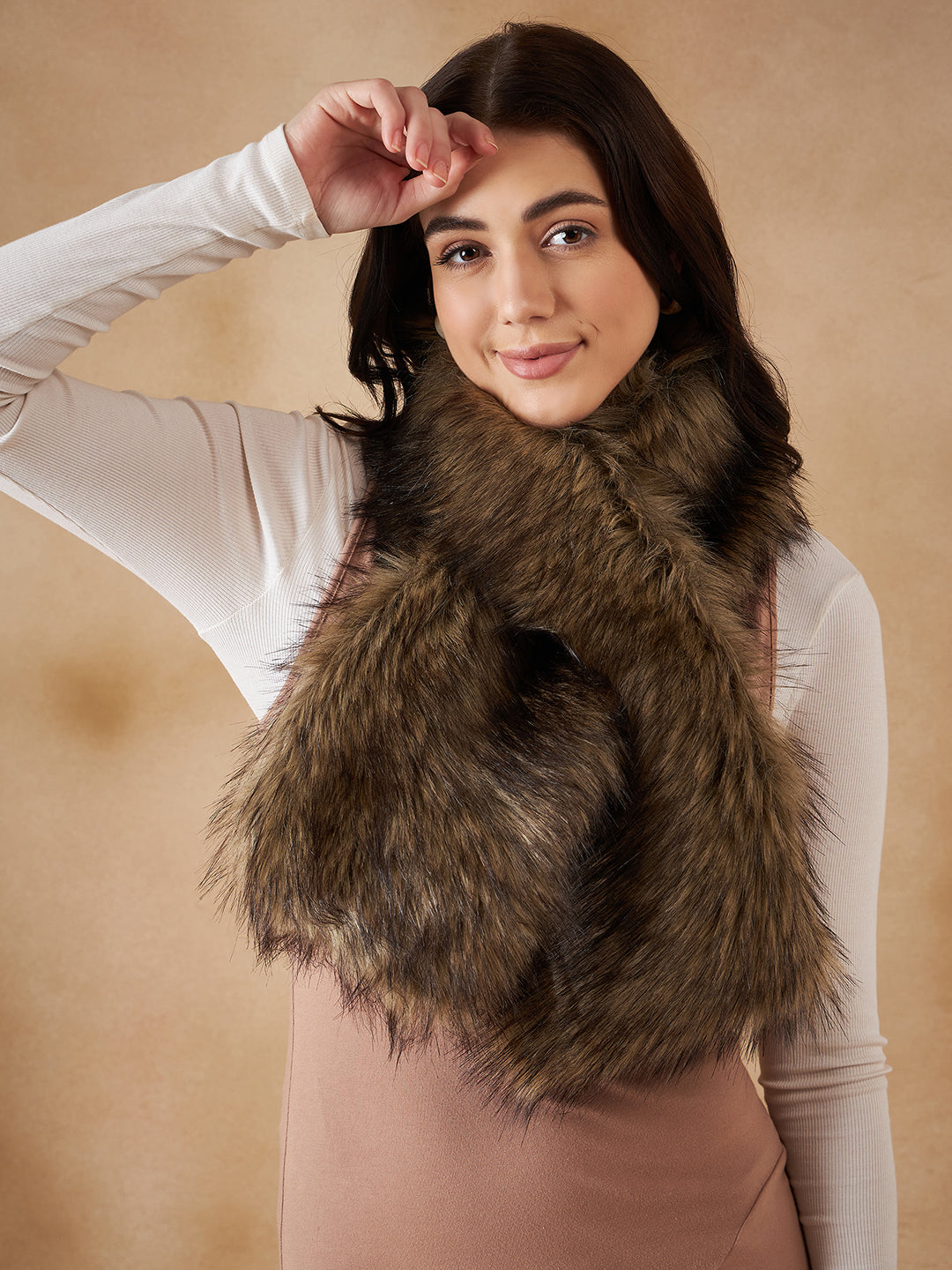 InWeave Women's Beige Print Faux Fur Neck Warmer - Distacart
