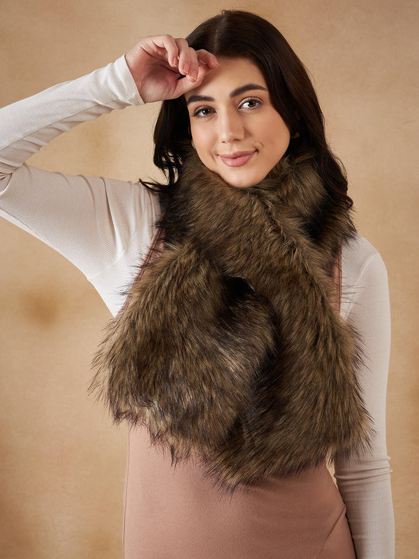 InWeave Women's Beige Print Faux Fur Neck Warmer - Distacart