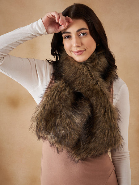 InWeave Women's Beige Print Faux Fur Neck Warmer - Distacart