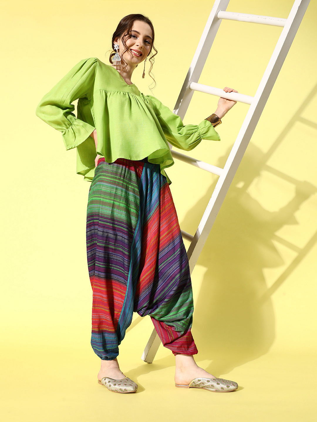 InWeave Women's Green Top With Multi Clr Harem Set - Distacart