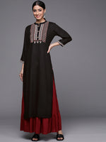 Thumbnail for Varanga Women Black & Off White Ethnic Motifs Embroidered Yoke Design Kurta - Distacart