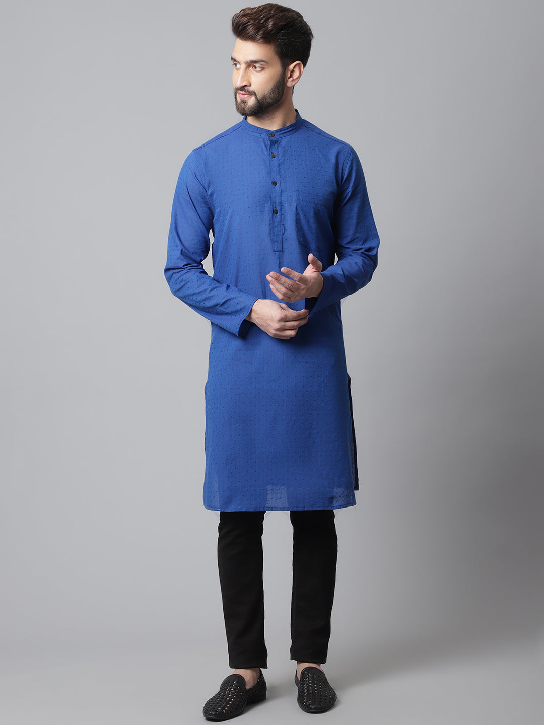 Even Apparels Blue Solid Kurta With Band Collar - Distacart