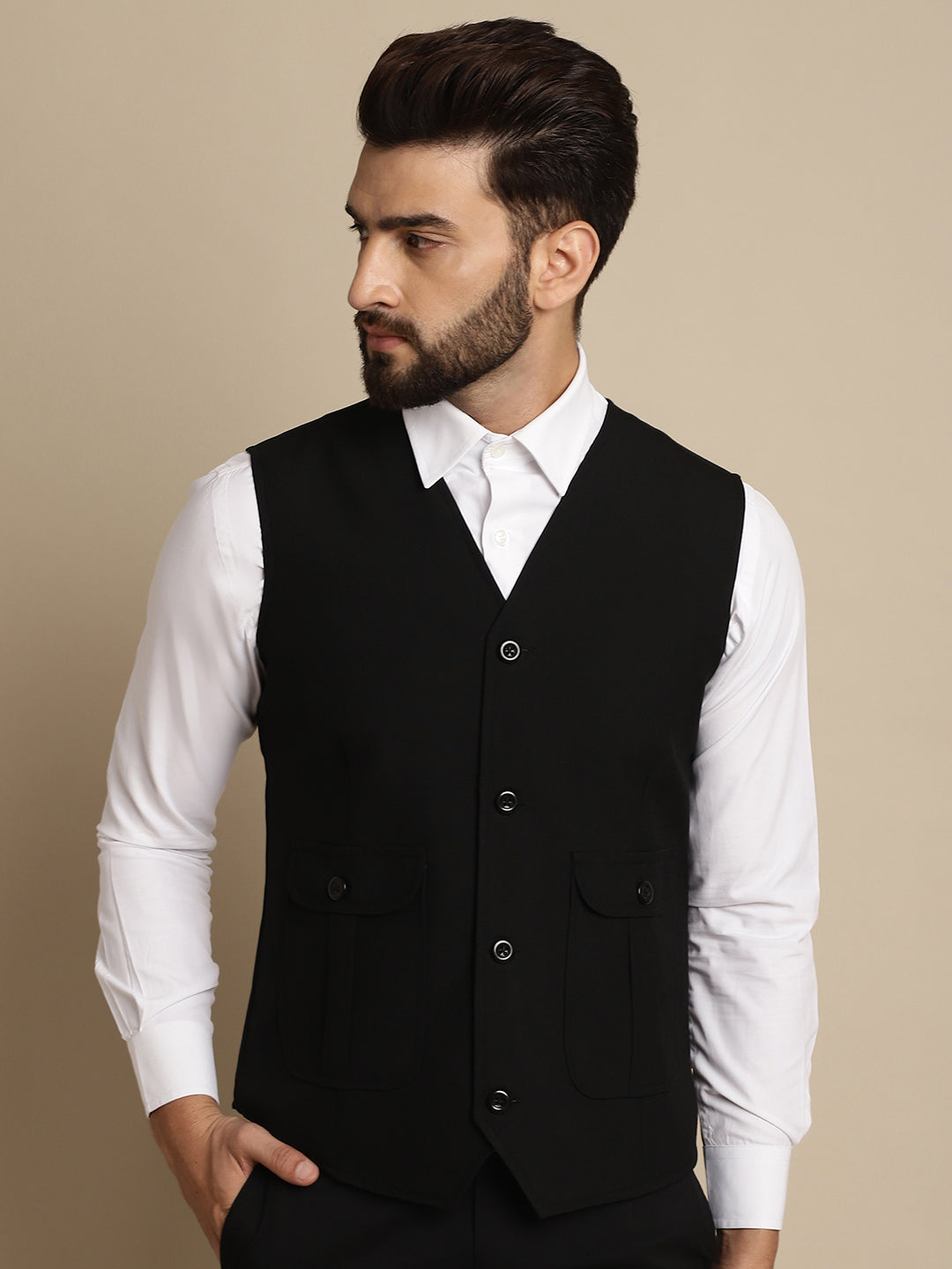 Even Apparels Men's Black Waistcoat With Patch Pocket - Distacart
