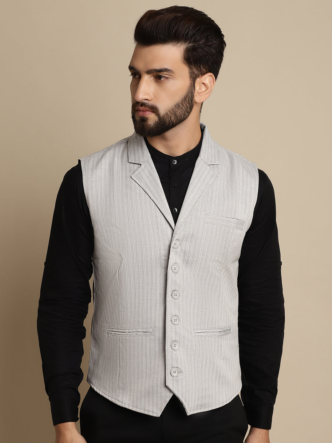 Even Apparels Men's Grey Waistcoat with Notched Lapel - Distacart