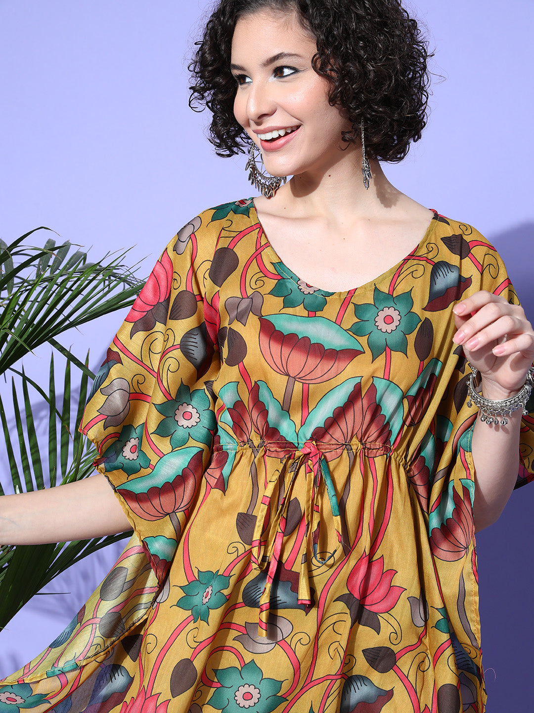 InWeave Women's Mustard Printed Kaftan Dress - Distacart