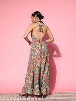 Thumbnail for InWeave Women's Green Paisley Print Back Detail Long Dress - Distacart