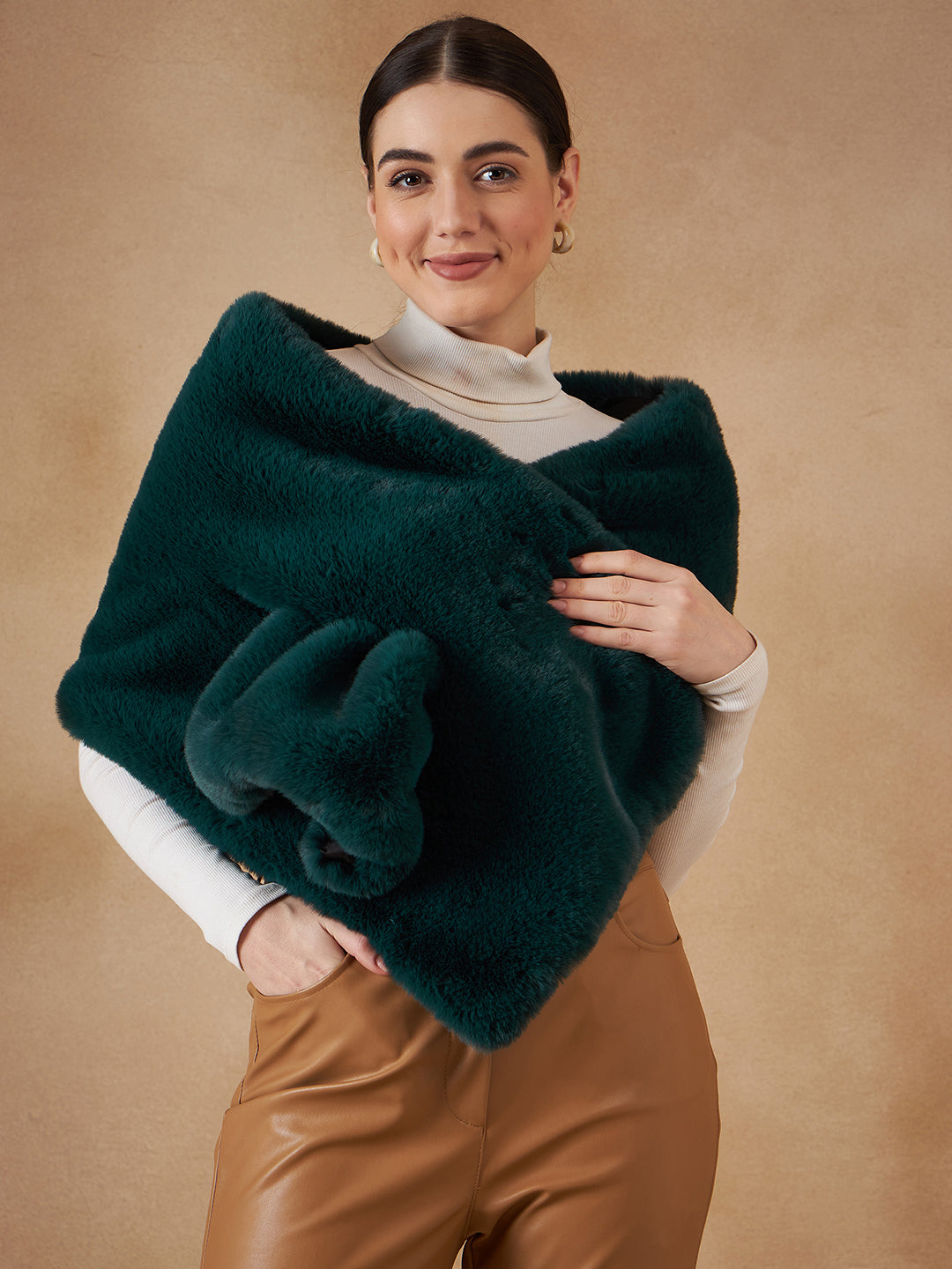 InWeave Women's Dark Teal Long Faux Fur Cape - Distacart