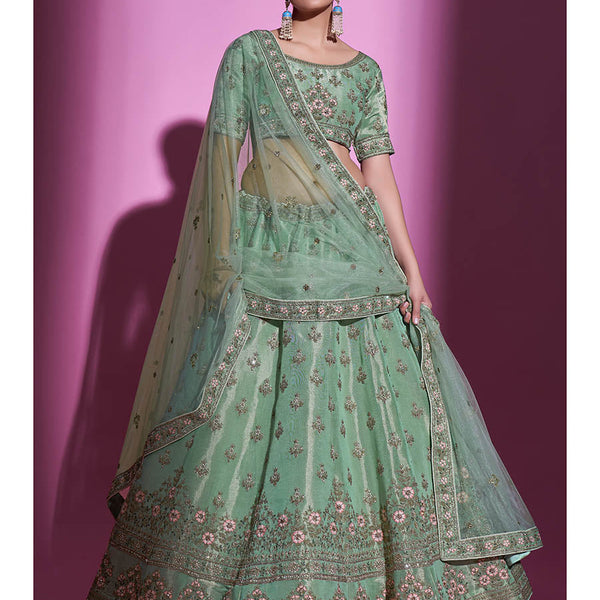 Myra Pista Green Gota Silk Embroidered Designer Lehenga Choli - Distacart