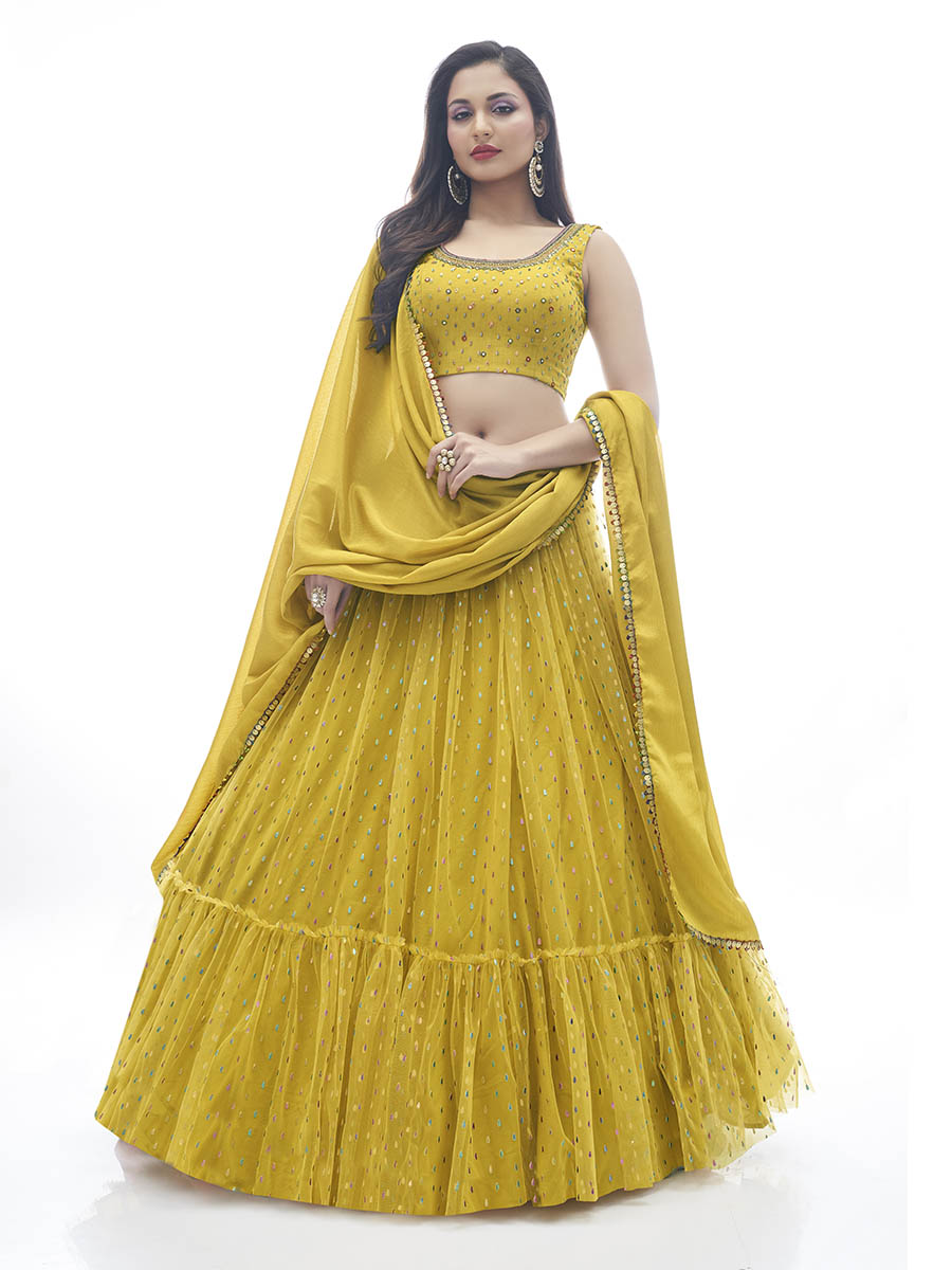 Myra Mustard Art Silk Designer Lehenga - Distacart