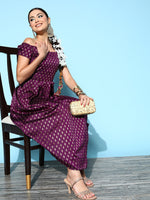 Thumbnail for InWeave Women's Wine Brocade Dress - Distacart