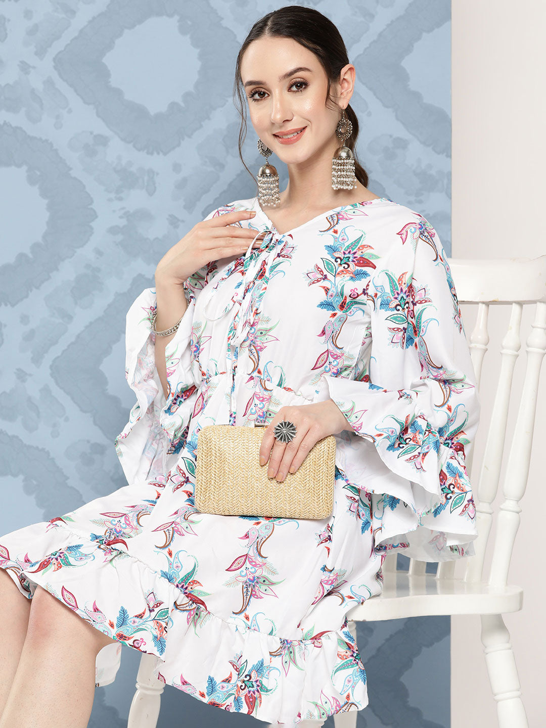 InWeave Women's White Floral Paisley Print Short Dress - Distacart