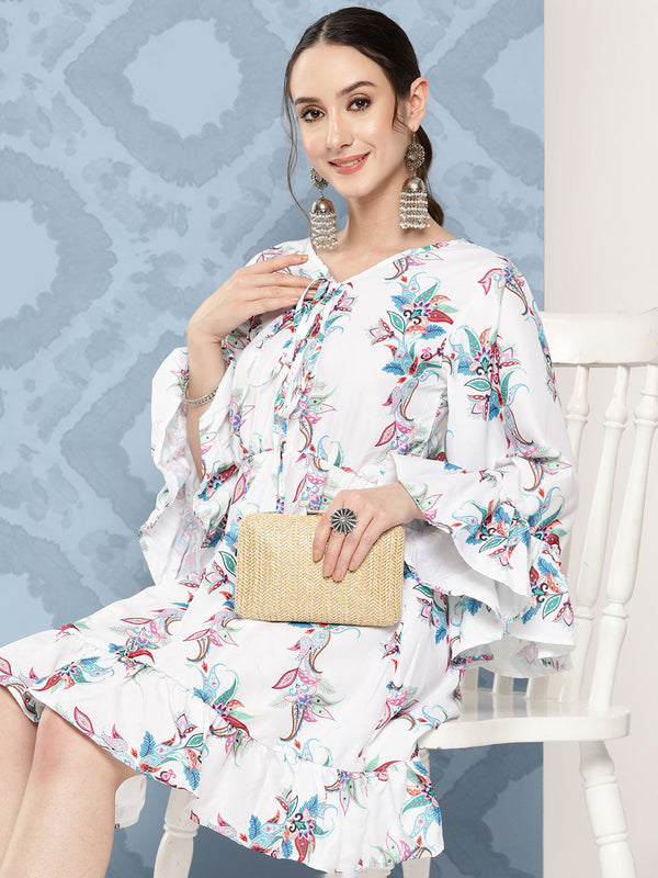 InWeave Women's White Floral Paisley Print Short Dress - Distacart