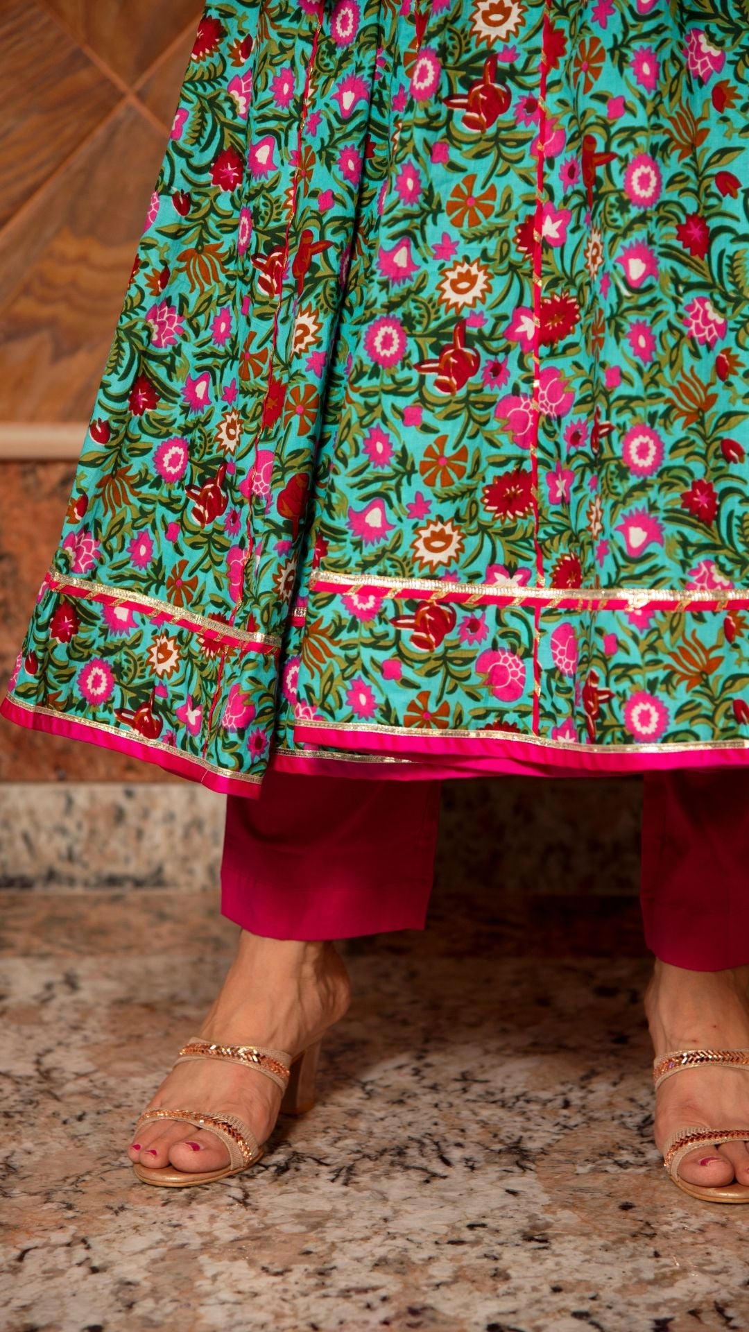Pomcha Jaipur Surangi Kalidar Cotton Anarkali Set - Distacart