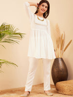 Thumbnail for InWeave Women's White Round Neck Square Gota Work Kurta Pant Set - Distacart