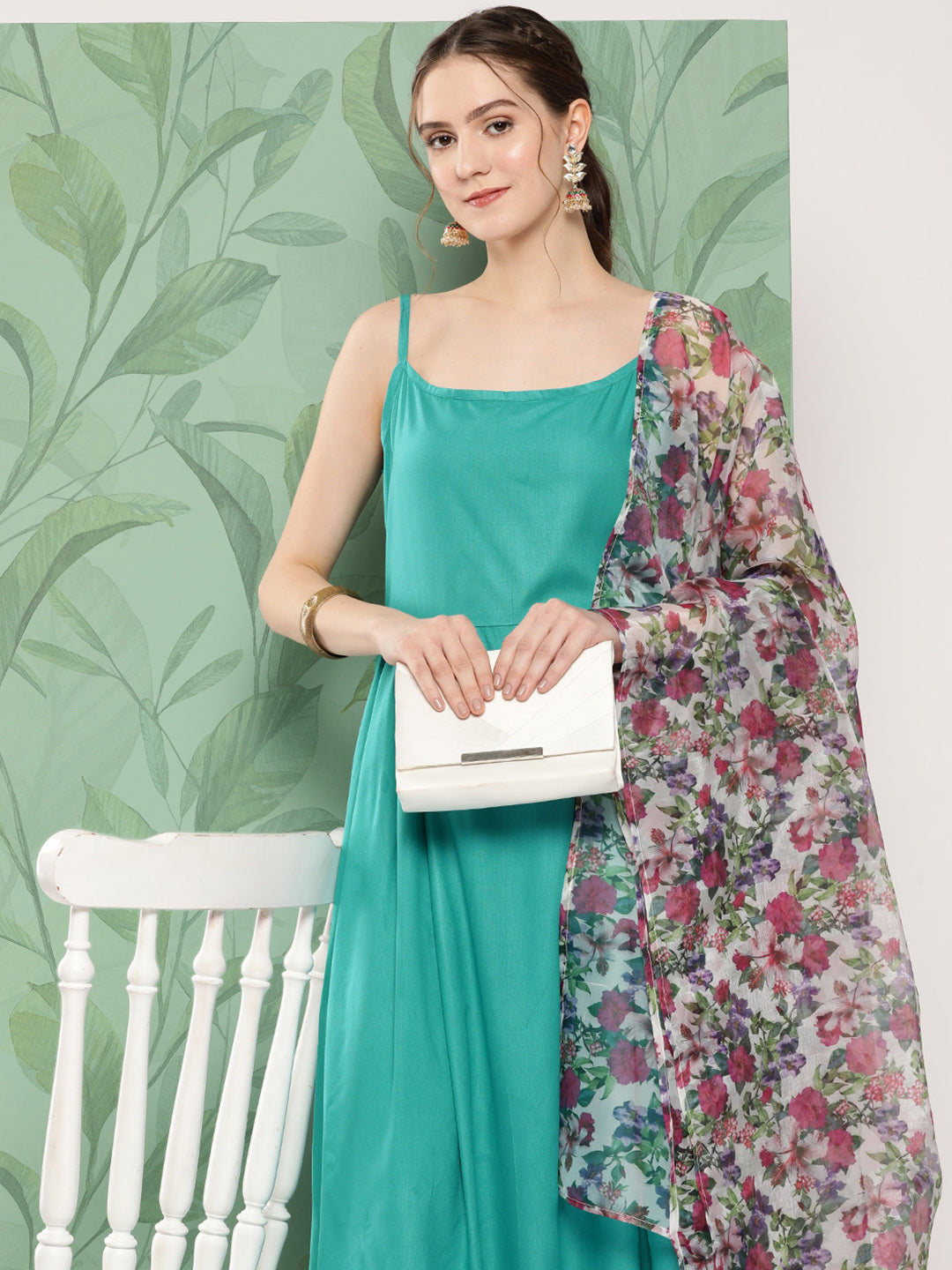 InWeave Women's Teal Strappy Set W White Pink Or Duptta - Distacart