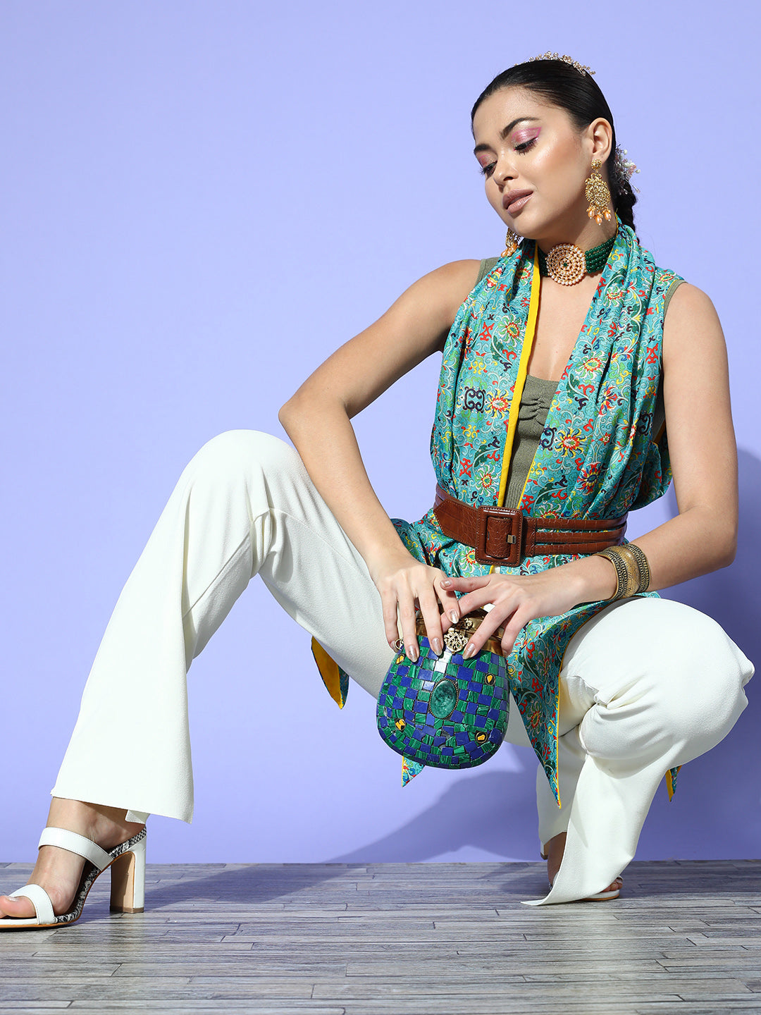 InWeave Women's Blue Boheme Reversible Shrug - Distacart