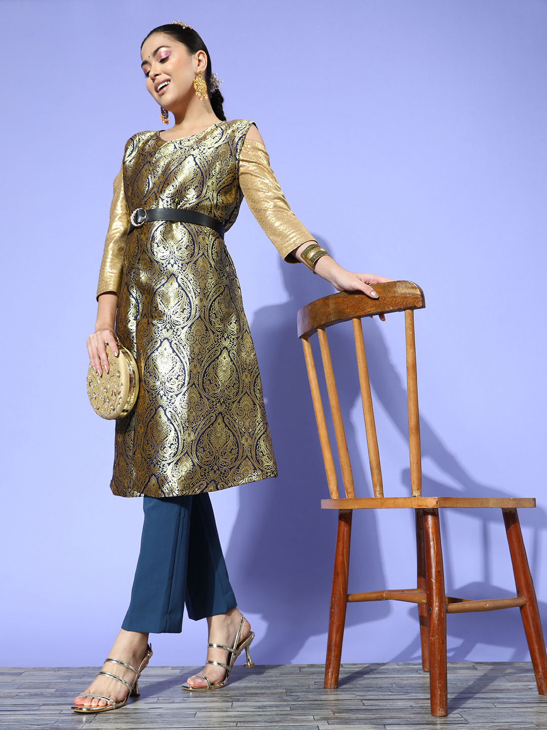 InWeave Women's Navy Brocade Jacket - Distacart