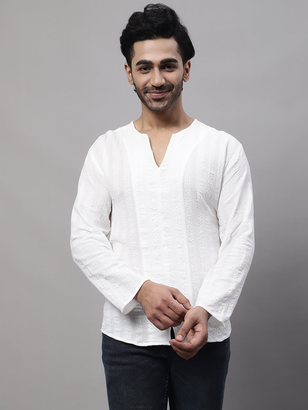 Even Apparels White Pure Cotton Open Neck Kurta - Distacart