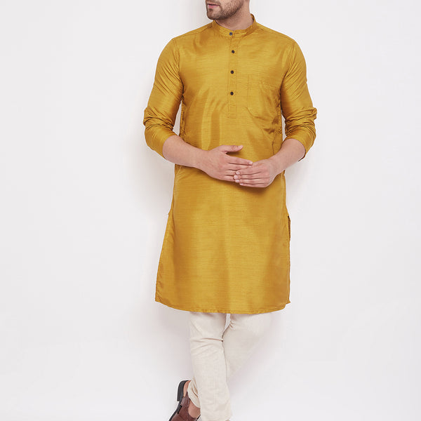 Even Apparels Beige Pure Cotton Kurta With Band Collar - Distacart